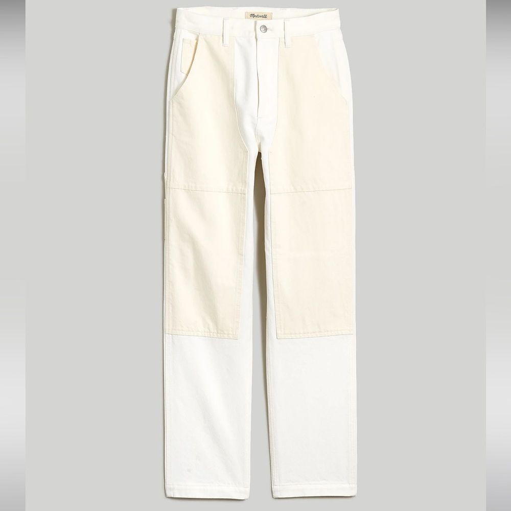 Madewell Two-Tone High-Rise Straight Jeans in Cream and White
